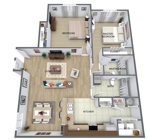 a 3d drawing of a floor plan of a house